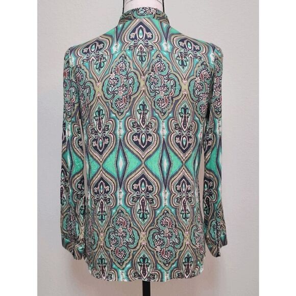 💚 CRAIG TAYLOR Women's Silk Button-down Paisley Print Green Shirt Blouse XS - Picture 4 of 16